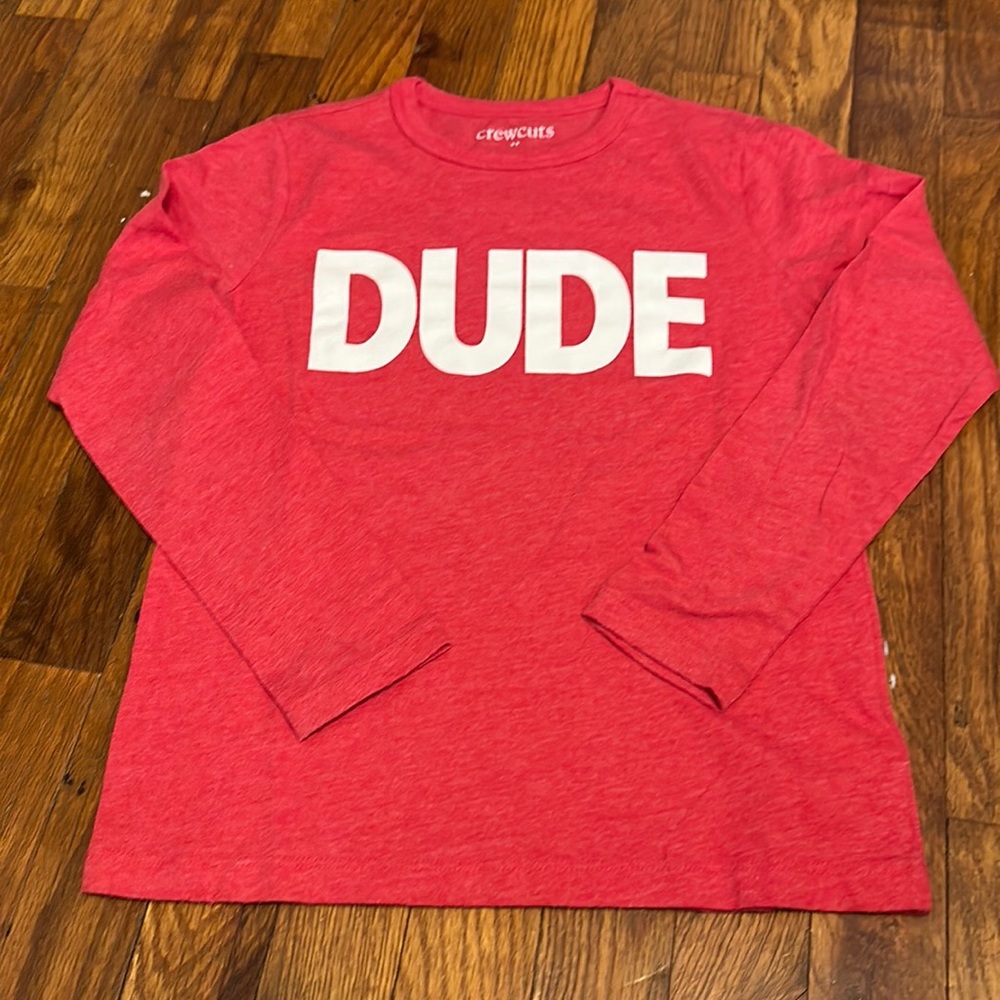 Crewcuts DUDE shirt red long sleeve. Size 8